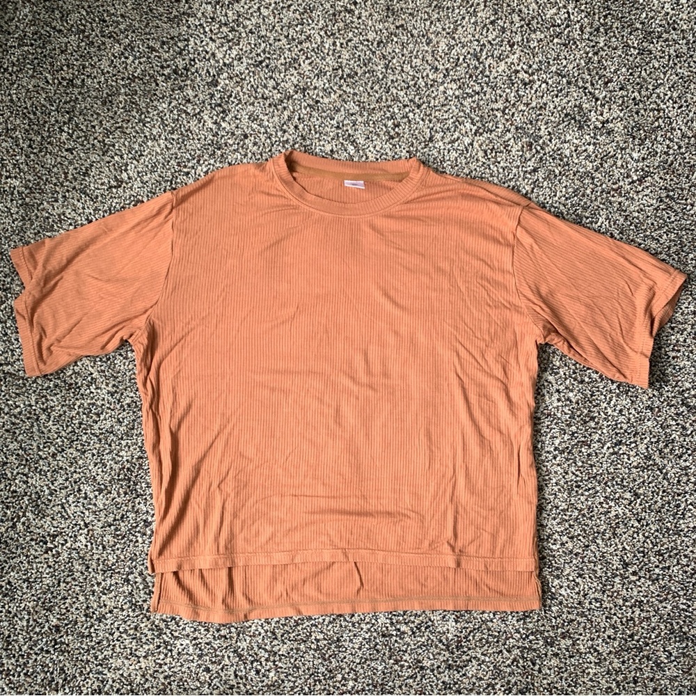 Orange cropped stretch ribbed short sleeve sleeve shirt women's size small